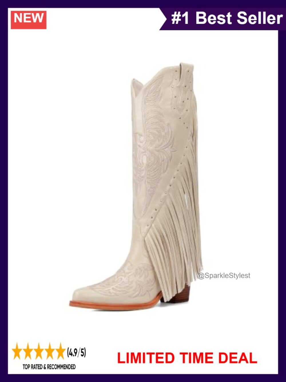 Faux Leather Fringe Cowboy Boots Knee High Block Heel Western Cowgirl Pull On